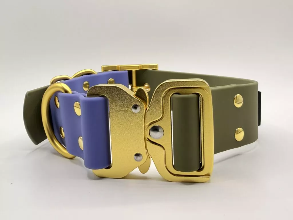 WTRX Hybrid Halsband M in Moss Violet mit goldener Hardware und Nieten